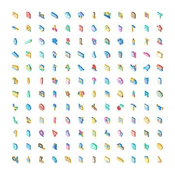 Isometric icons collection representing diverse object symbols Illustrazione stock