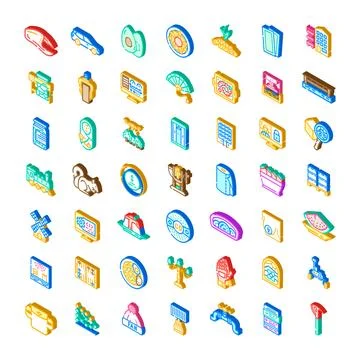 Isometric icons collection representing diverse objects and concepts Illustrazione stock