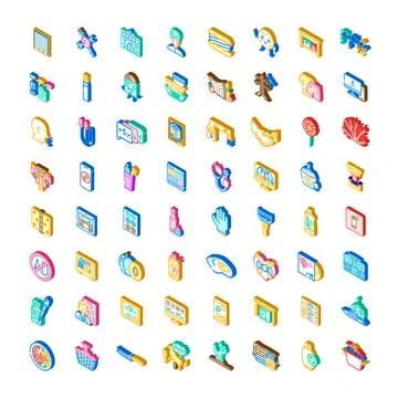 Isometric icons collection representing diverse professional symbols Stock Illustration
