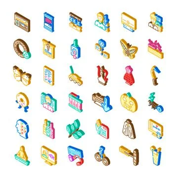 Isometric icons collection representing diverse industries and services Illustrazione stock