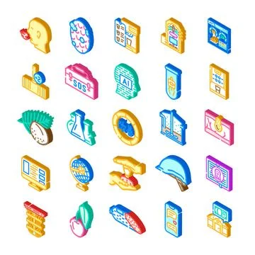 Isometric icons collection representing diverse global concepts Stock Illustration