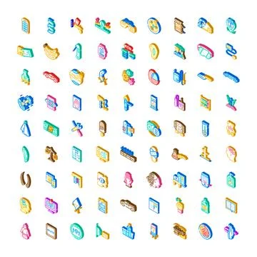 Isometric icons collection representing diverse modern concepts 库存插图