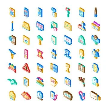 Isometric icons collection representing diverse concepts and objects Stock Illustration