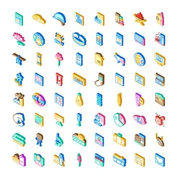 Isometric icons collection representing diverse modern lifestyle concepts Stock Illustration