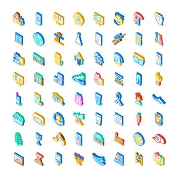 Isometric icons collection representing diverse business, technology, and l.. Stock Illustration