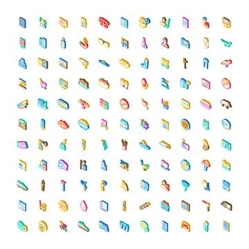 Isometric icons collection representing diverse infographic objects Stock Illustration