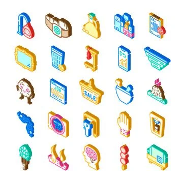 Isometric icons collection representing diverse concepts and objects Ilustração Stock