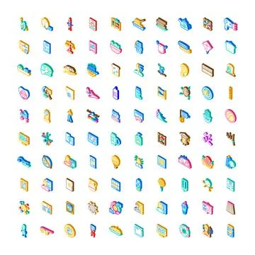 Isometric icons collection representing diverse infographic elements Stock Illustration