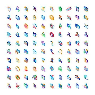 Isometric icons collection representing various business finance technology.. Stock Illustration