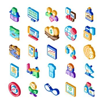 Isometric icons collection representing various business and technology con.. 스톡 일러스트