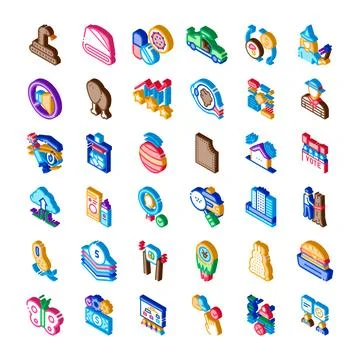 Isometric icons collection representing various concepts and themes Stock Illustration