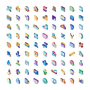 Isometric icons collection representing various digital services Stock Illustration