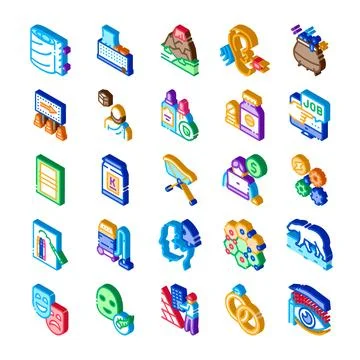 Isometric icons collection representing various business and lifestyle concep Stockillustratie
