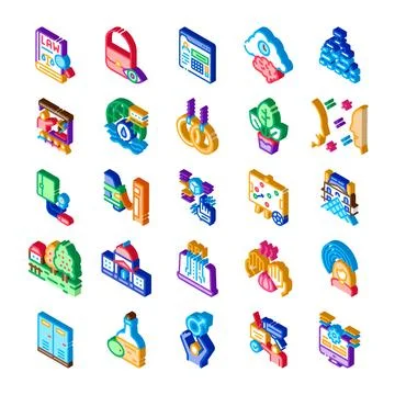 Isometric icons collection representing various concepts and themes Stockillustratie
