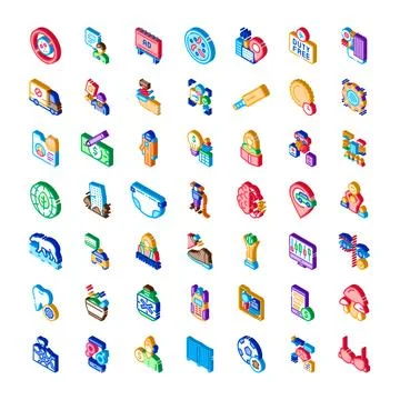 Isometric icons collection representing various business and social concepts Stock Illustration