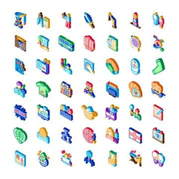 Isometric icons collection representing various business concepts Stock Illustration