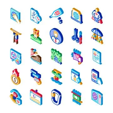 Isometric icons collection representing various business and lifestyle concep Stock Illustration