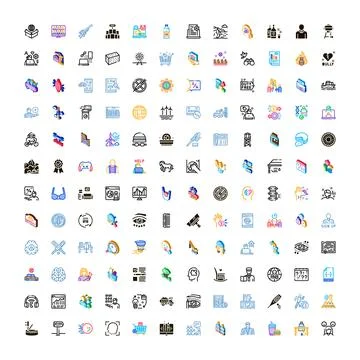 Isometric icons collection representing various business and technology sol.. Stock Illustration
