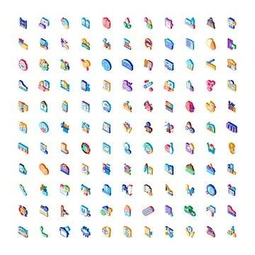 Isometric icons collection representing various themes and concepts Stock Illustration