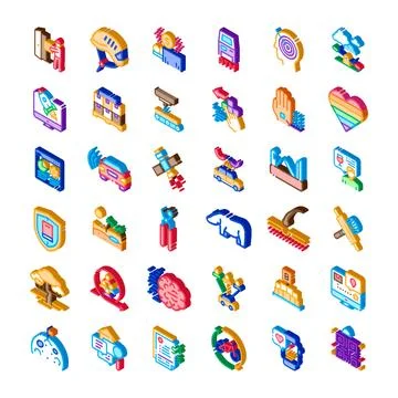 Isometric icons collection representing various modern concepts Stock Illustration