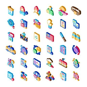 Isometric icons collection representing various business concepts and service Stock Illustration