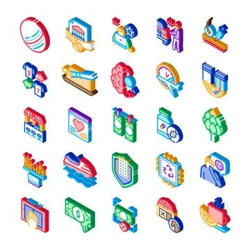 Isometric icons collection representing various business concepts Stock Illustration