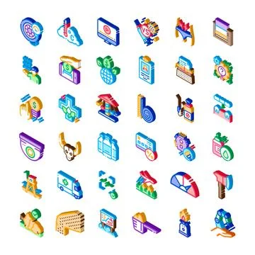 Isometric icons collection representing various business concepts Stock Illustration