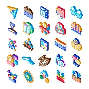 Isometric icons collection representing various business concepts and service Stock Illustration