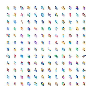 Isometric icons collection representing various business and service concepts Stock Illustration