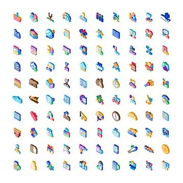 Isometric icons collection representing various business objects and services イラスト素材