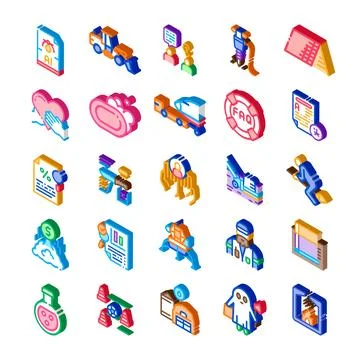 Isometric icons collection representing various services and professions 스톡 일러스트