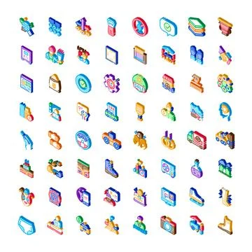 Isometric icons collection representing various business concepts Stock Illustration