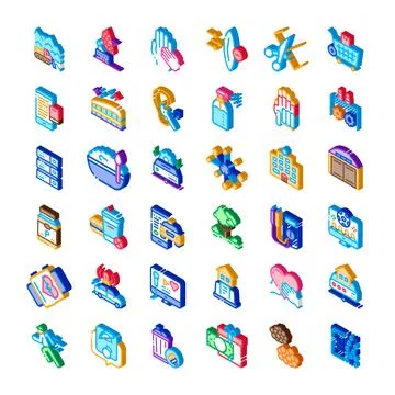 Isometric icons collection representing various concepts and themes Illustrazione stock