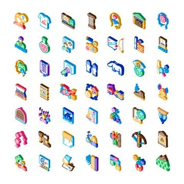 Isometric icons collection representing various concepts Stock Illustration