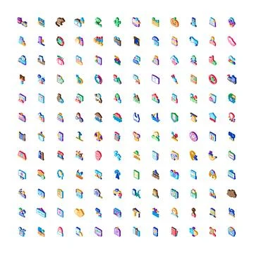 Isometric icons collection representing various business concepts Stock Illustration