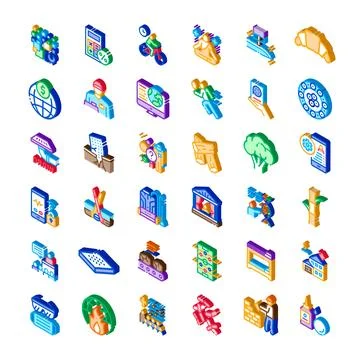 Isometric icons collection representing various business concepts Ilustración de archivo