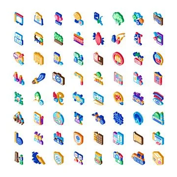 Isometric icons collection representing various business and technology sol.. Illustrazione stock