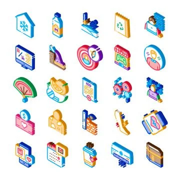 Isometric icons collection representing various modern concepts 스톡 일러스트