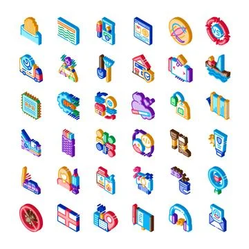 Isometric icons collection representing various digital concepts イラスト素材