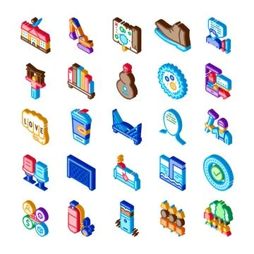 Isometric icons collection representing various concepts Stock Illustration