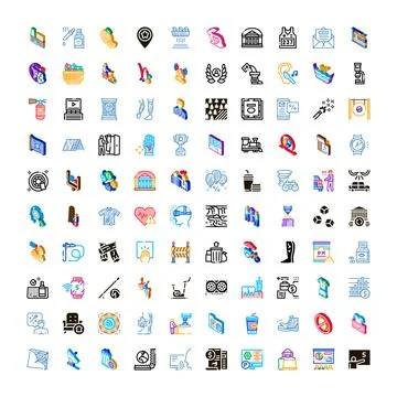 Isometric icons collection representing various abstract concepts Stock Illustration