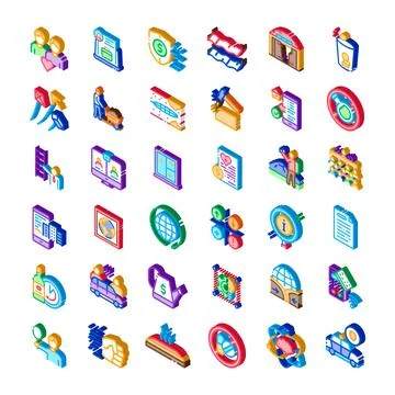 Isometric icons collection representing various business and social concepts Stockillustratie