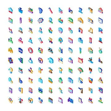 Isometric icons collection representing various business concepts Stock Illustration