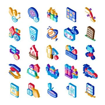 Isometric icons collection representing various business and lifestyle concep Stock Illustration