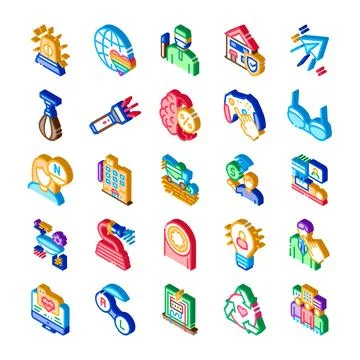 Isometric icons collection representing various services and concepts Stock Illustration