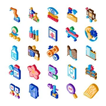 Isometric icons collection representing various concepts and themes 스톡 일러스트