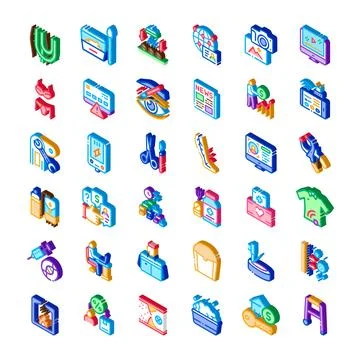 Isometric icons collection representing various services and objects Stock Illustration