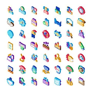 Isometric icons collection representing various business concepts 스톡 일러스트