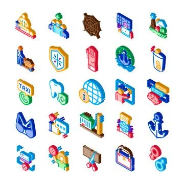 Isometric icons collection representing various services and concepts Stock Illustration