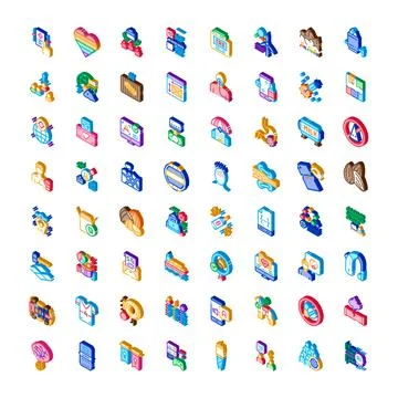 Isometric icons collection representing various modern concepts Stock Illustration